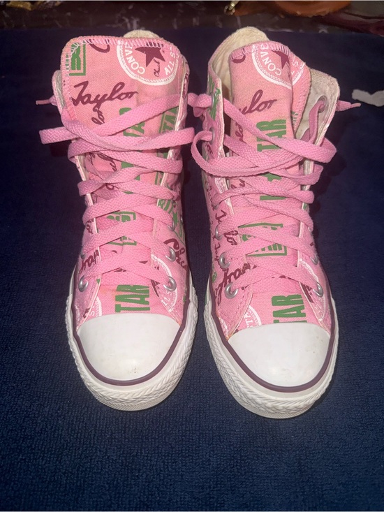 Converse Shoes - Converse Pink High-Top Sneakers with Green Logo Accents